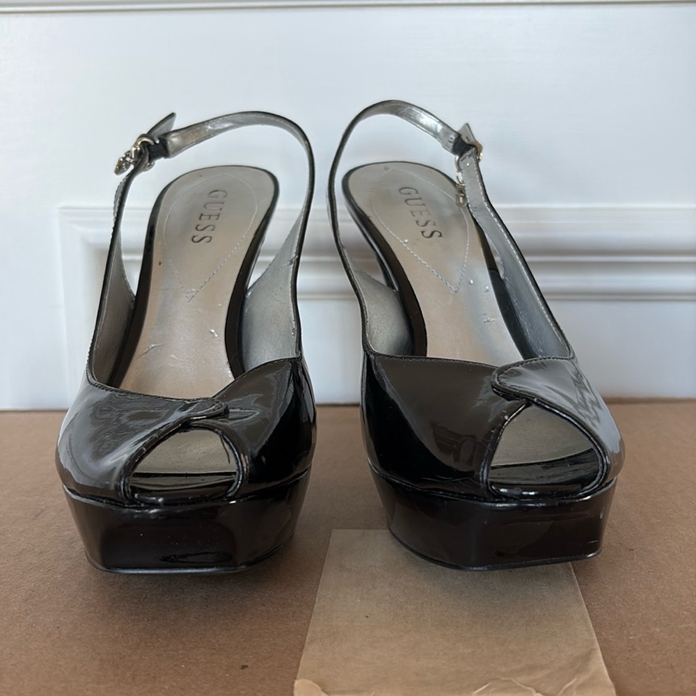 Guess Black Patent Leather Peep Toe Heels